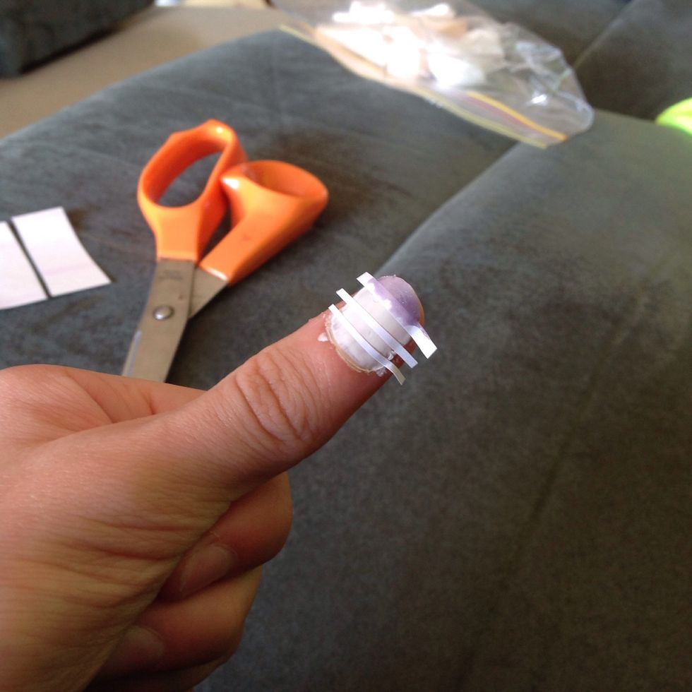 Put on the strips and paint on your first colour.