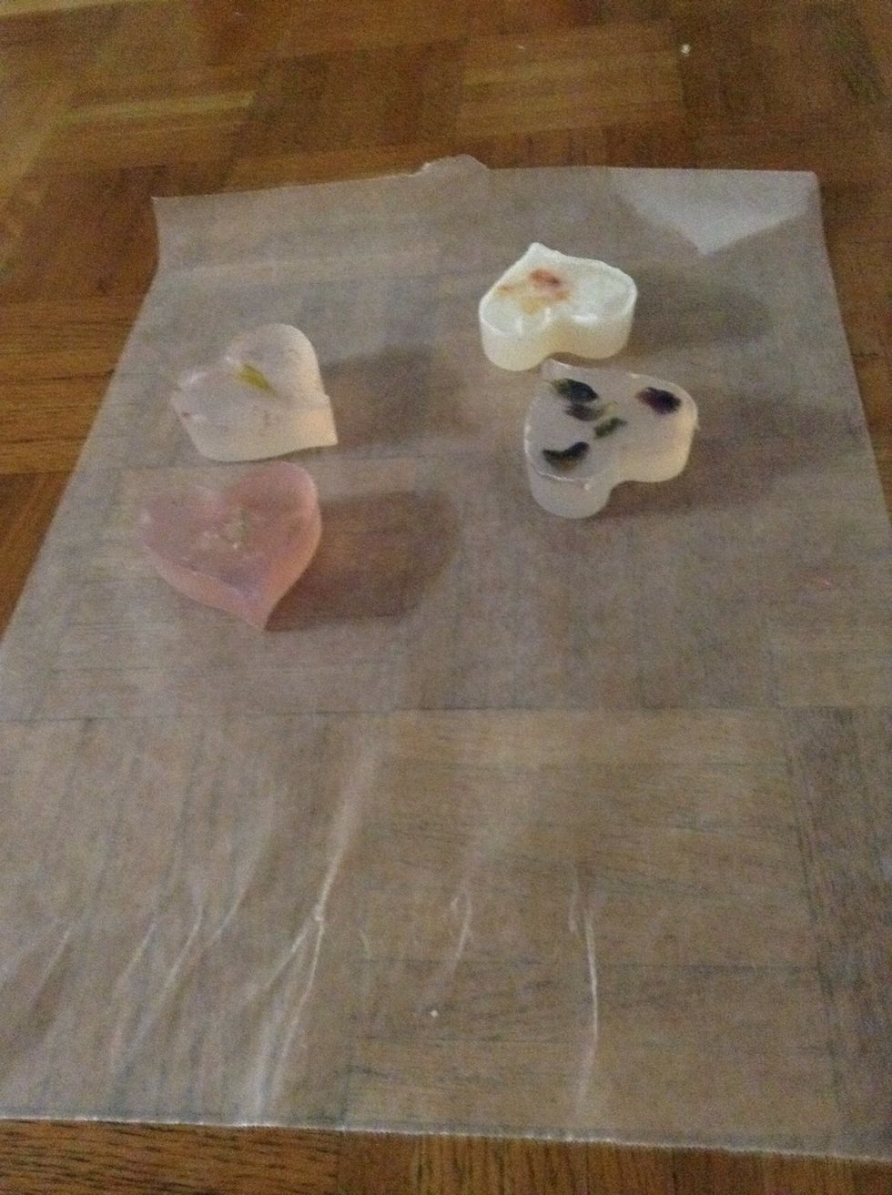 Put on wax paper and let it sit over night Enjoy your soap