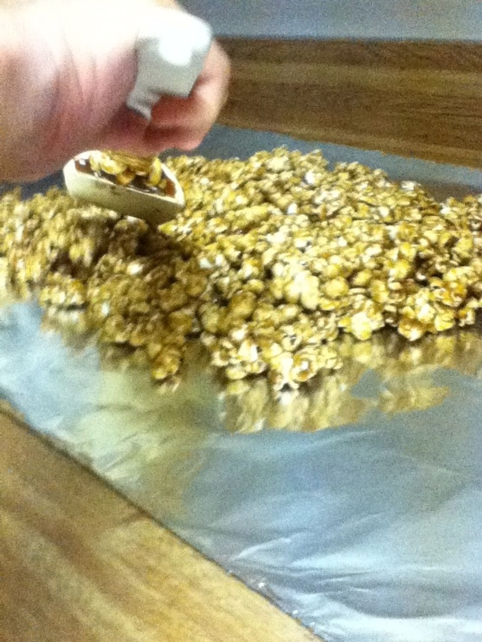 Put on wax paper (we didn't have any)