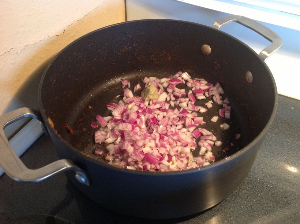 Put onions and garlic in the meat juices