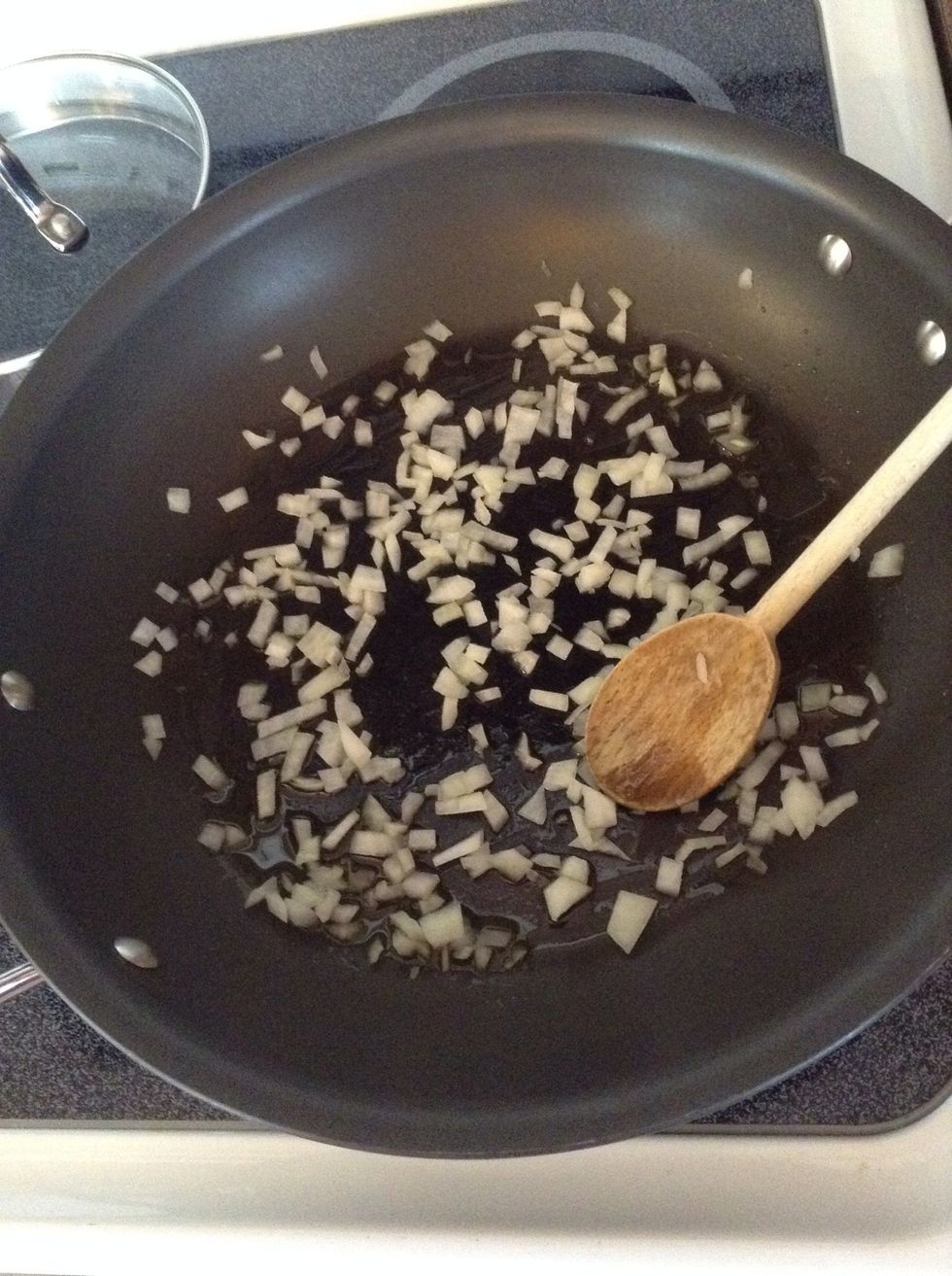 Put onions in pan with oil on medium high heat