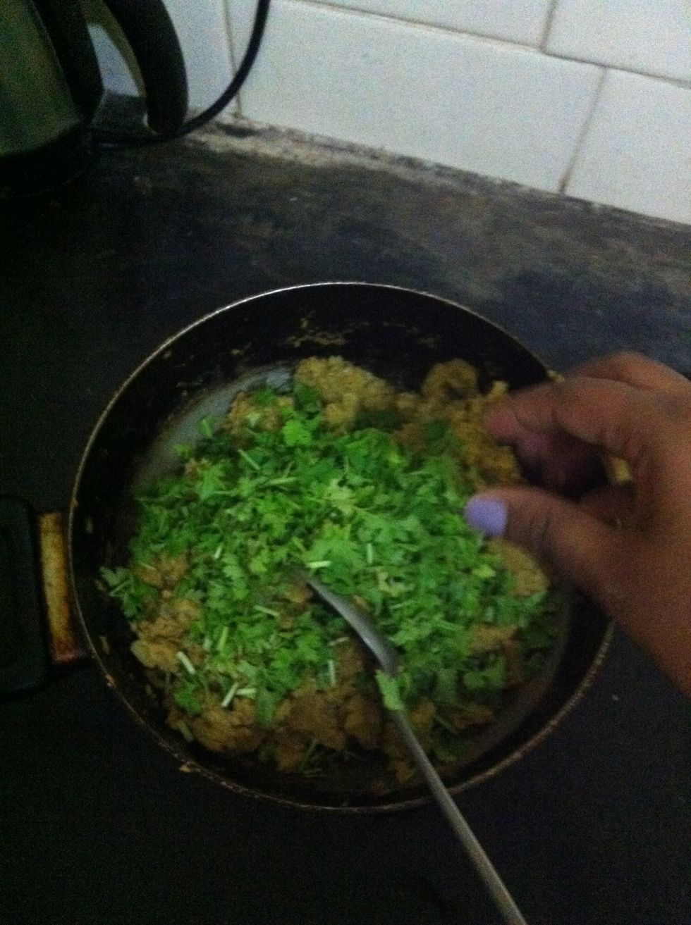 Put out the flame, add lemon juice and lots of coriander (I added some crazy amount as I love it, you can add according to your taste)....almost done