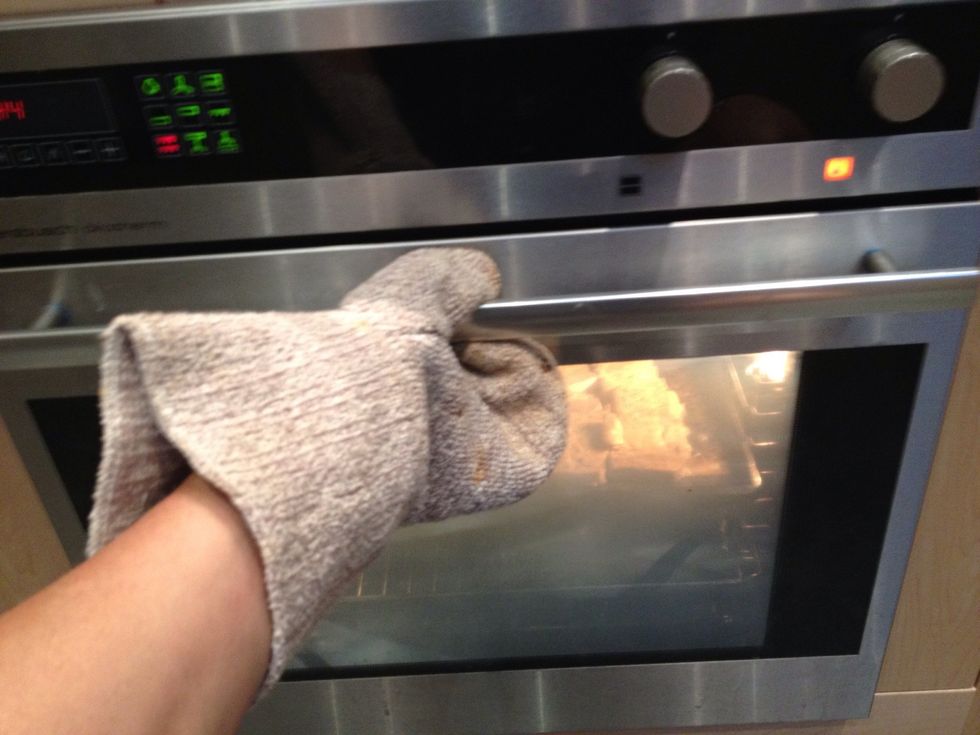 Put pan back in the oven.