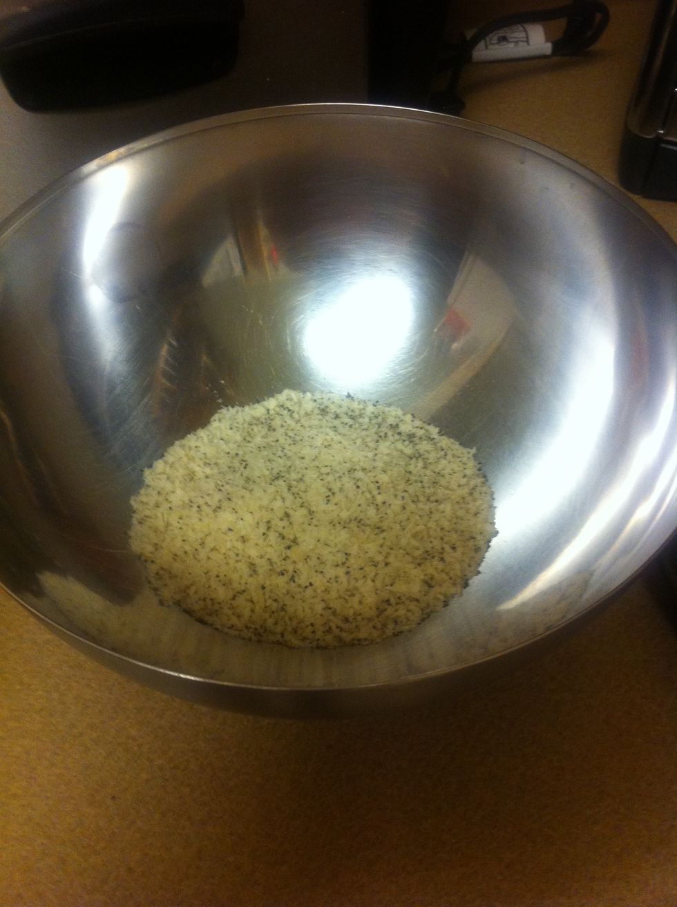 Put Panko in a bowl with a pinch if salt and pepper