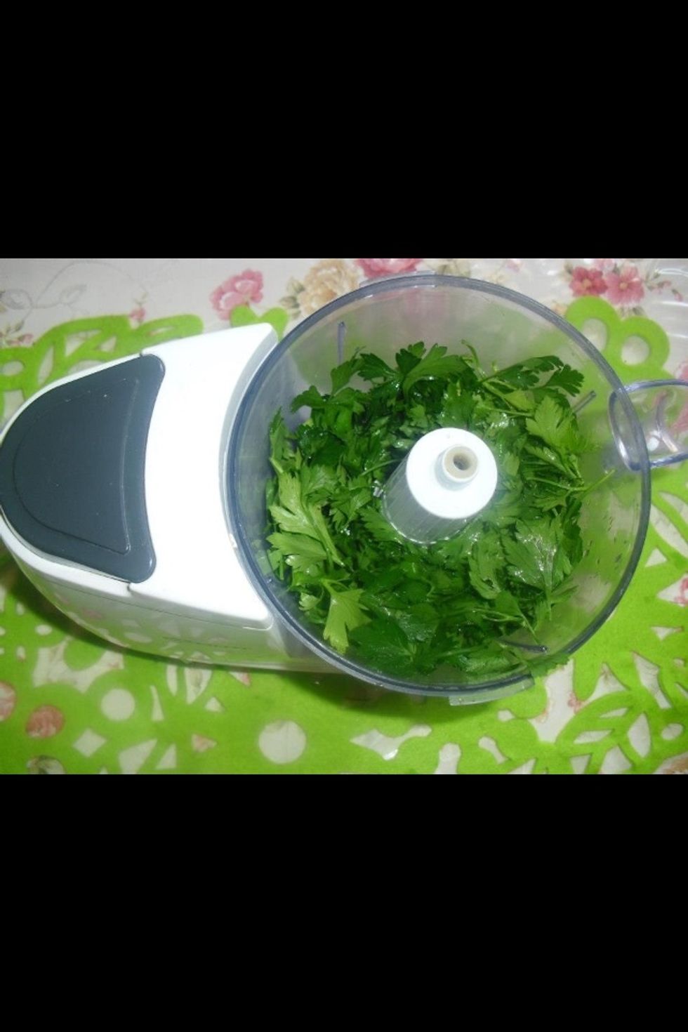 Put parsley in the mixer and run it .