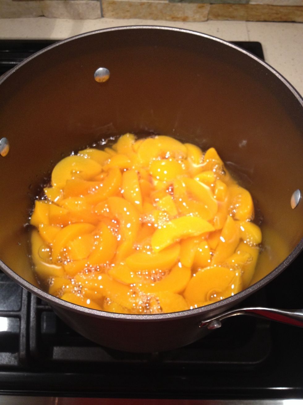 Put peaches into large pot on low