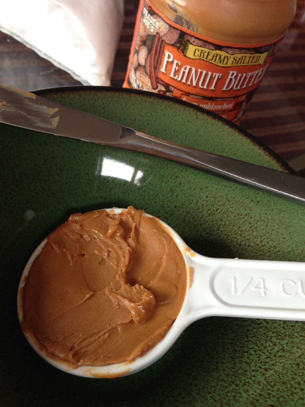 Put peanut butter in a bowl . Warm in microwave 1/2 minute.