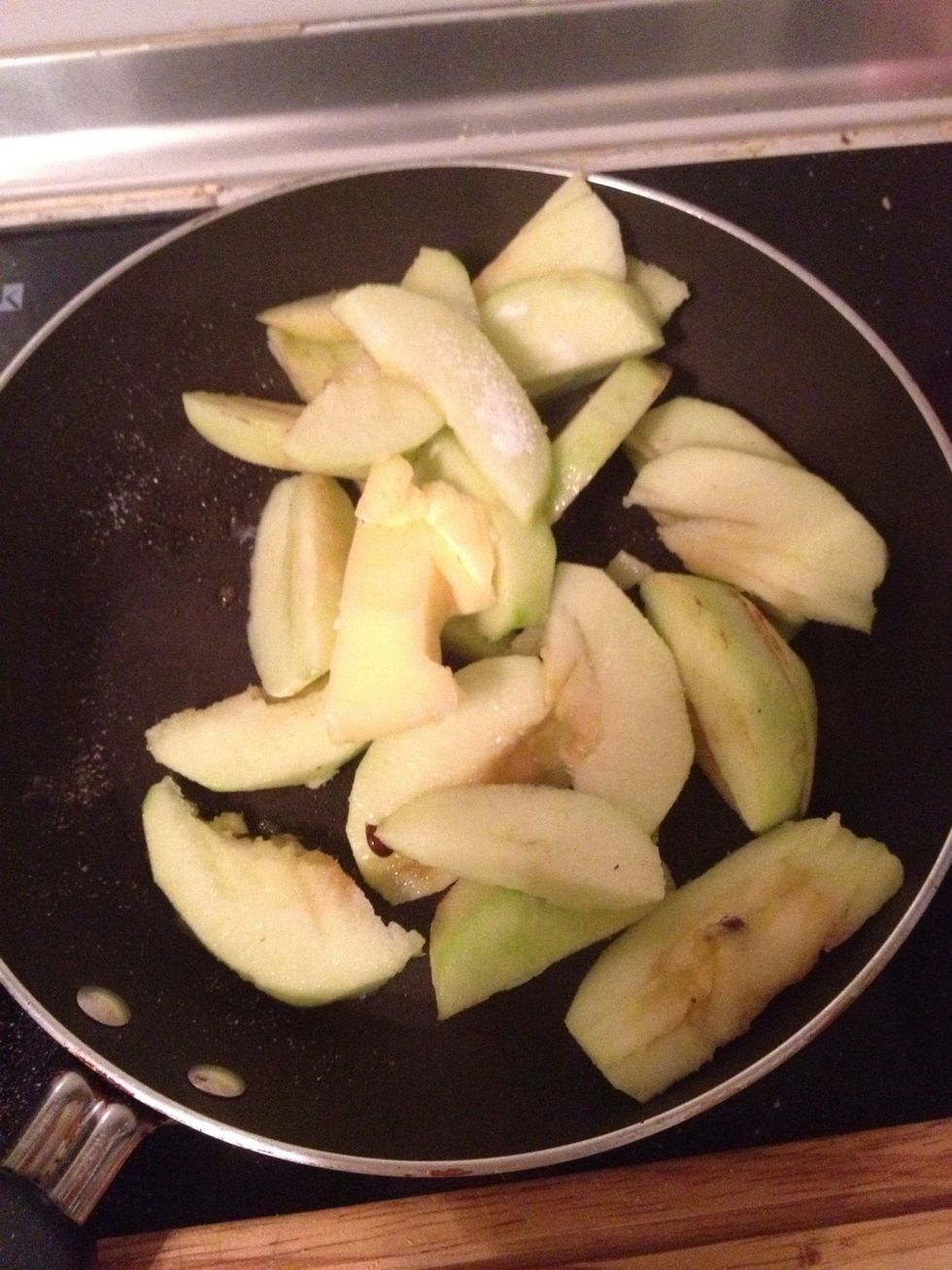 Put peeled apple sugar and butter in a pan on med-high heat.