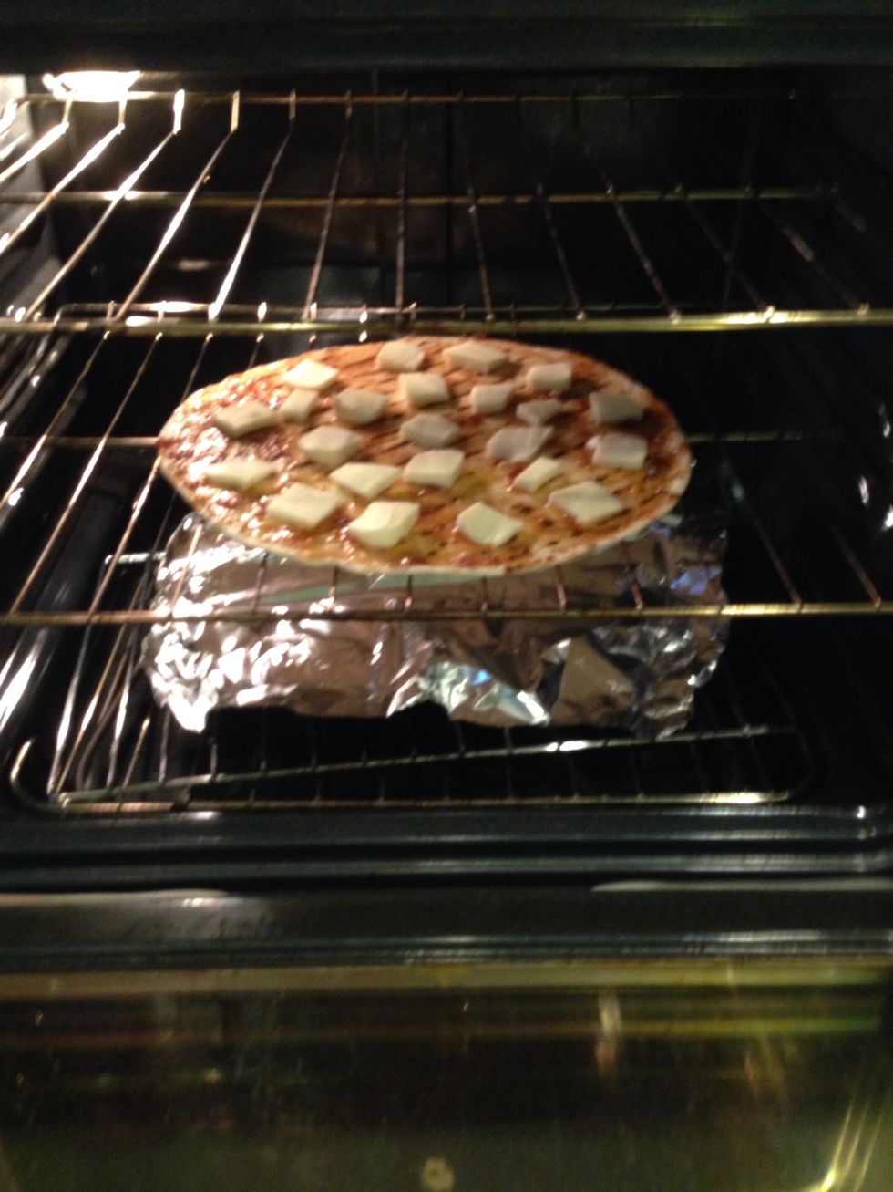 Put pizza directly on rack with foil underneath. 8-10 minutes on 450