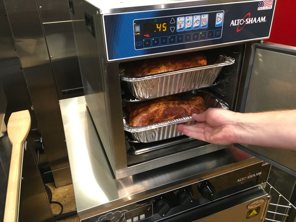 Put pork in Alto-Shaam Cook & Hold Oven.