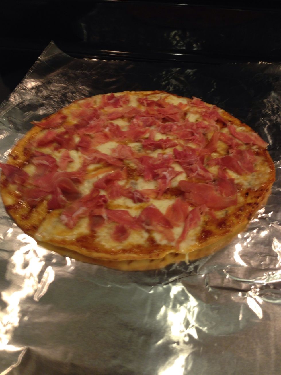 Put prosciutto on pizza when it is still hot. You don't want to cook it in the oven because it will ruin the natural flavor and texture of it.