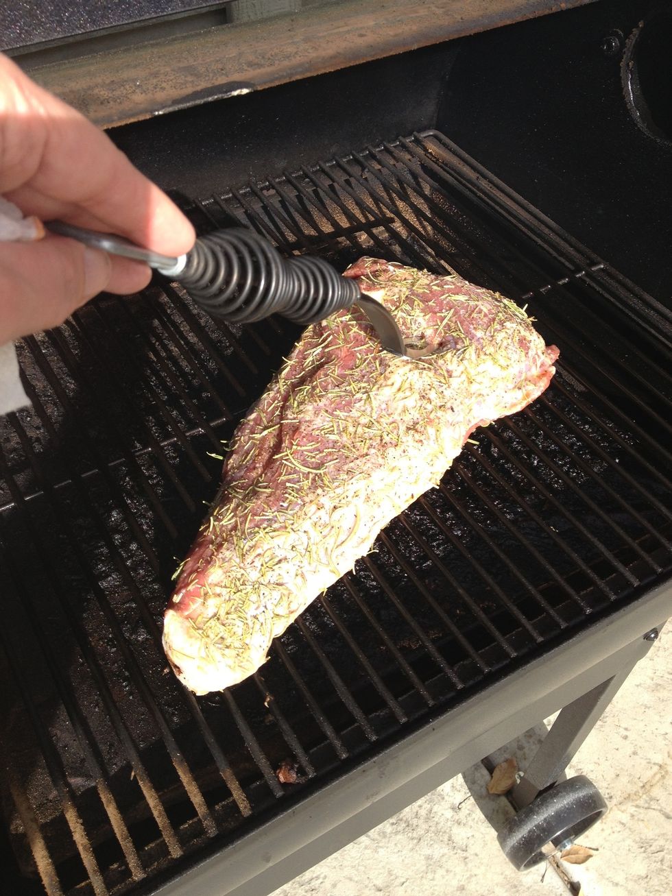 Put roast on the smoker with the fat side up for 15-25 minutes. Then turn smoker to smoke setting, opening the cover for a few minutes allowing the grill to cool down.