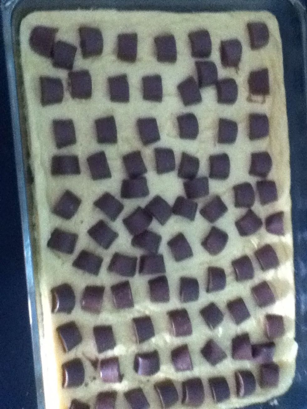 Put rolo's on top of the cake mix in the dish
