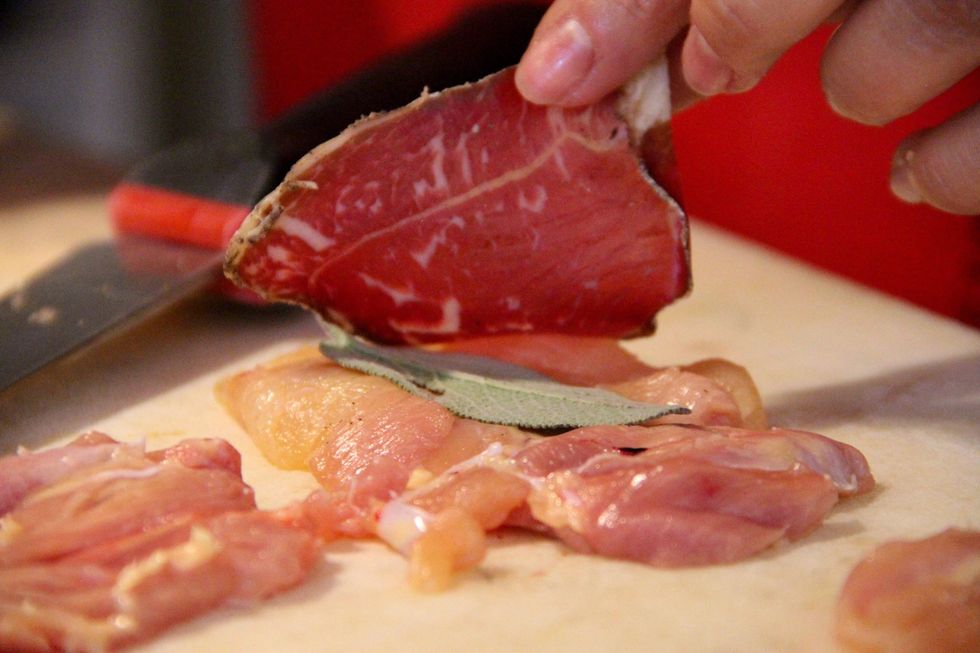 Put sage between the chicken and then dried beef