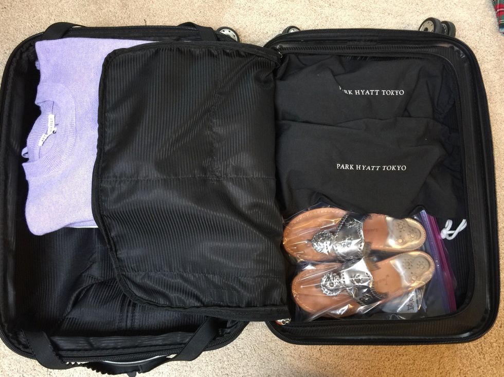 Put shoes in zip-lock or shoe bags.