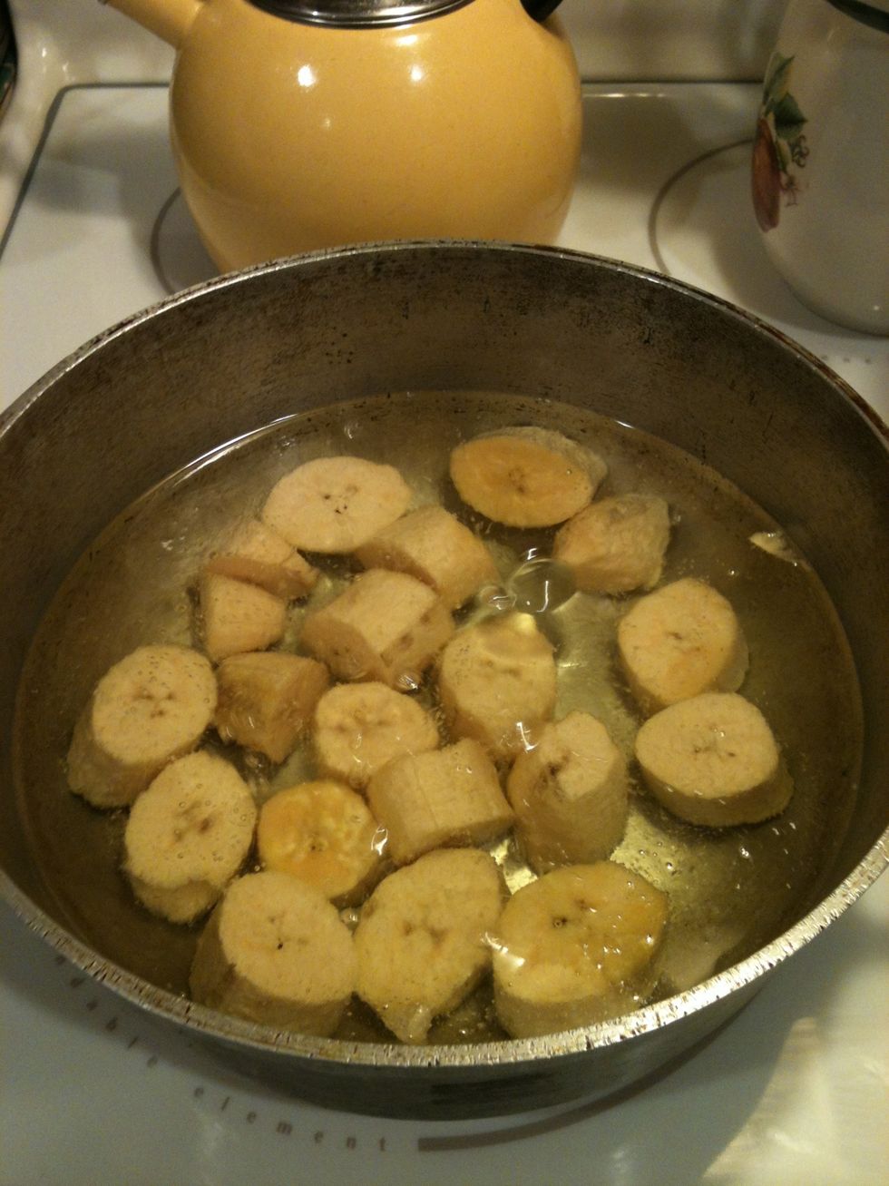 Put slices in pot, making sure they don't overlap. Keep them in the pot for roughly three-five minutes or until they are golden.