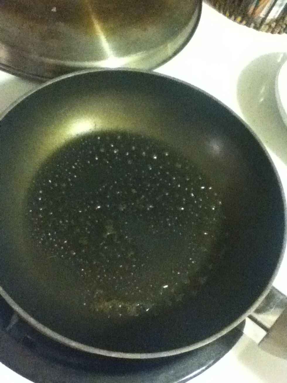 Put some cooking spray down in a nonstick pan, or a couple drops of oil, and put it over medium high. Honestly, once you learn medium high, you're halfway to being a good cook already.