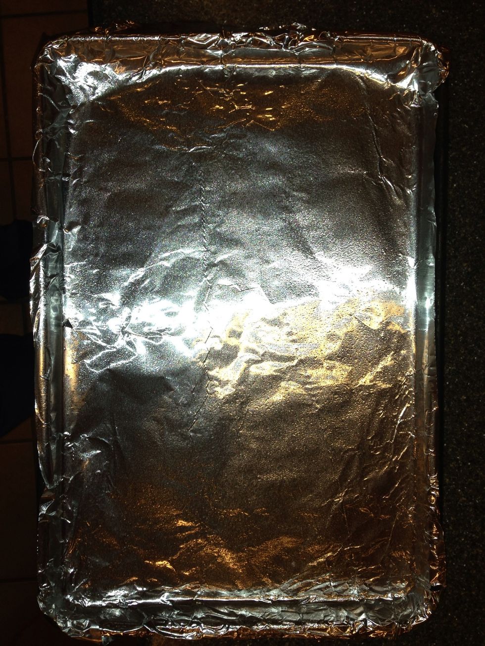 Put some foil on a baking sheet and spray some olive oil cooking spray on it.