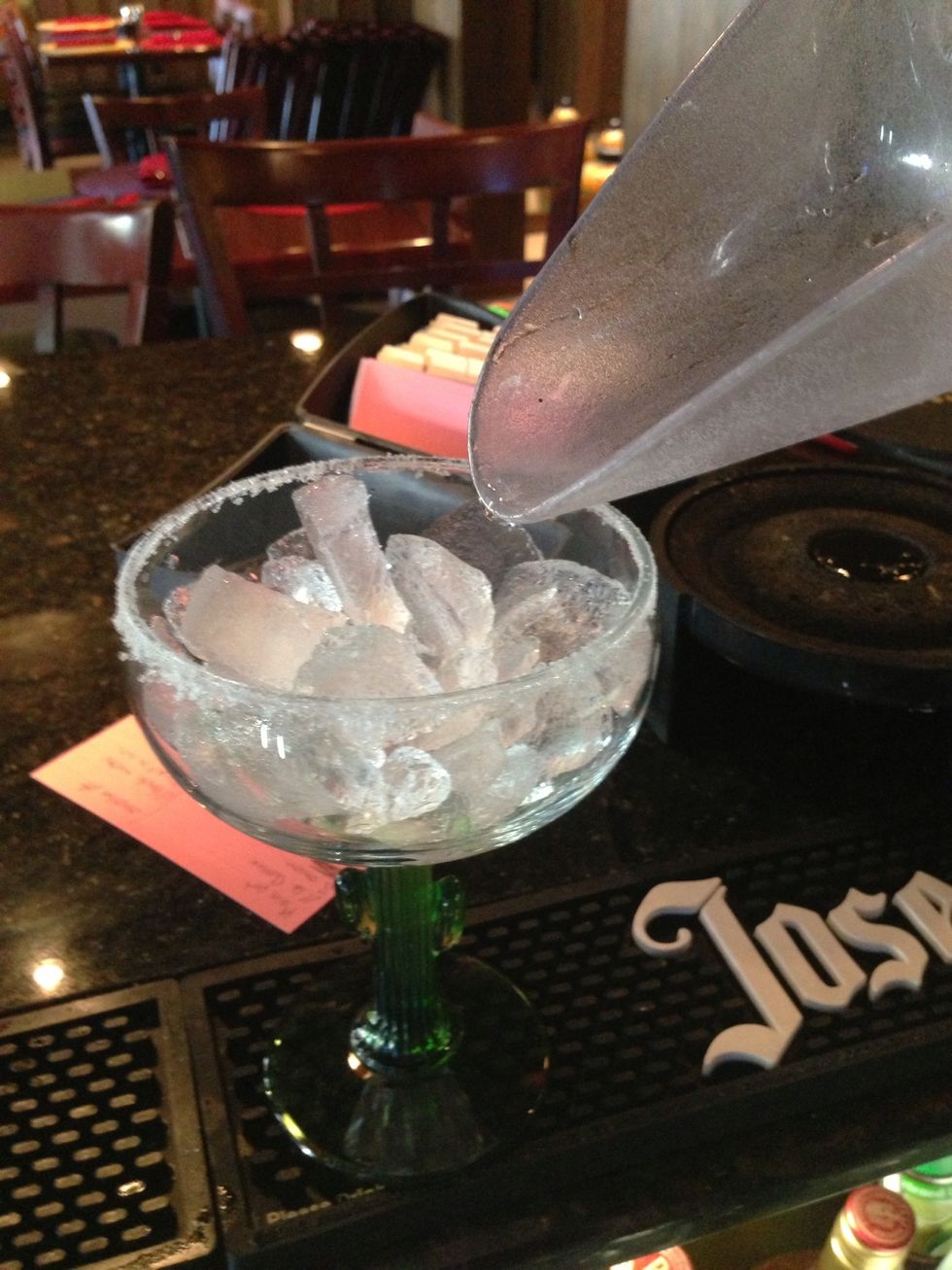 Put some ice in the margarita glass