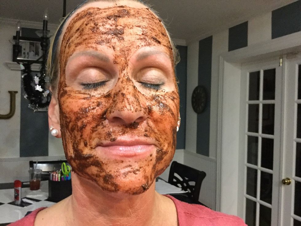 Put some on your finger and evenly distribute it on your face.