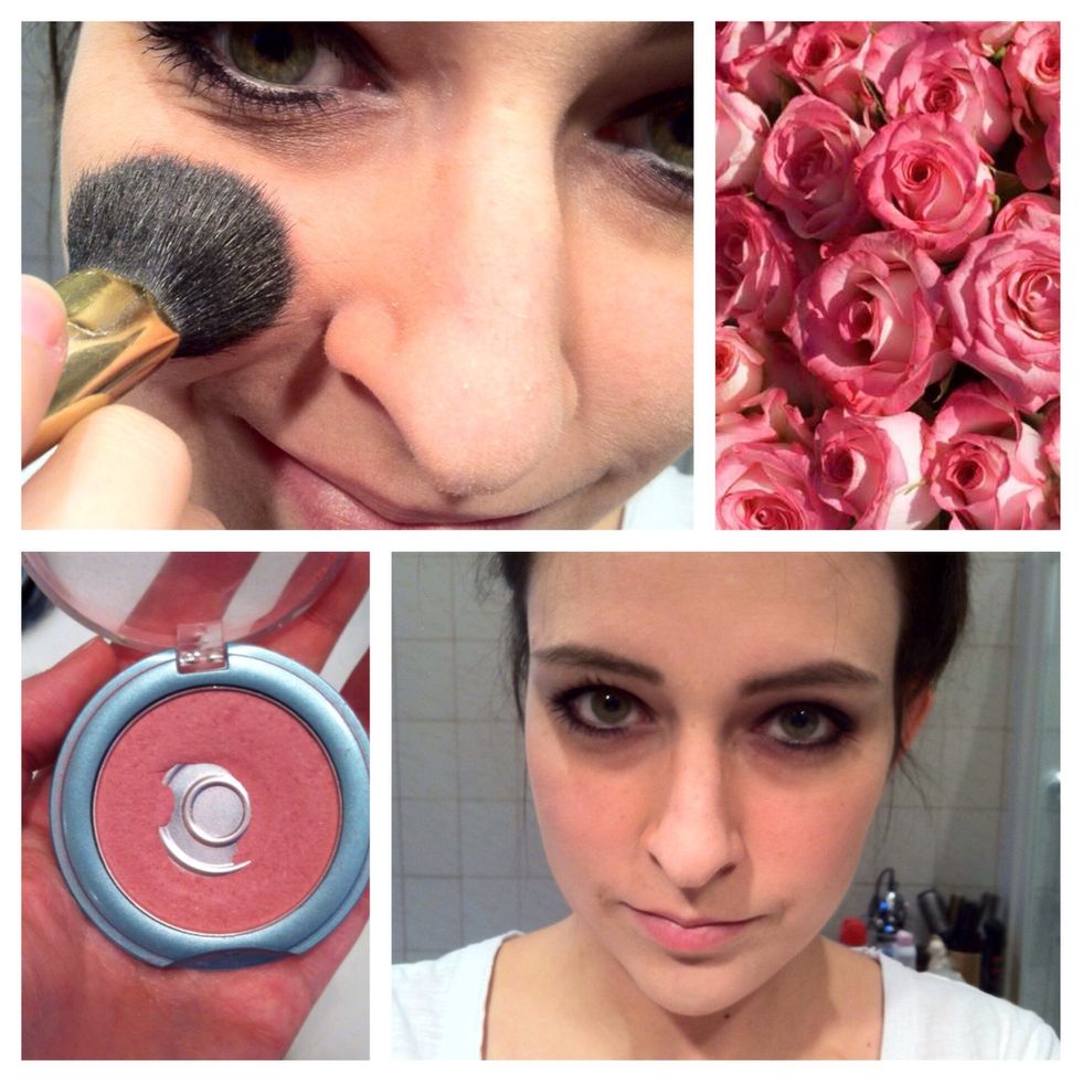 Put some rose colored rouge on the aplle of your cheeks.