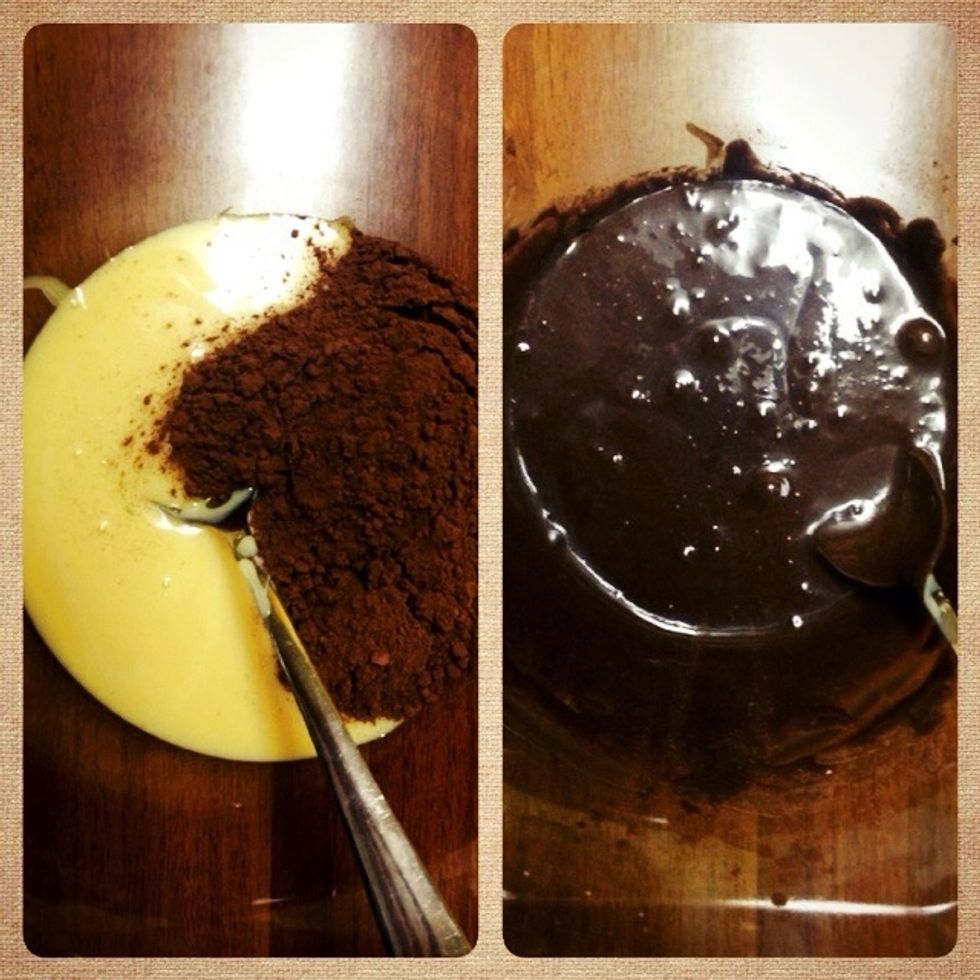 Put Sweetened condensed milk and cocoa powder then mix.