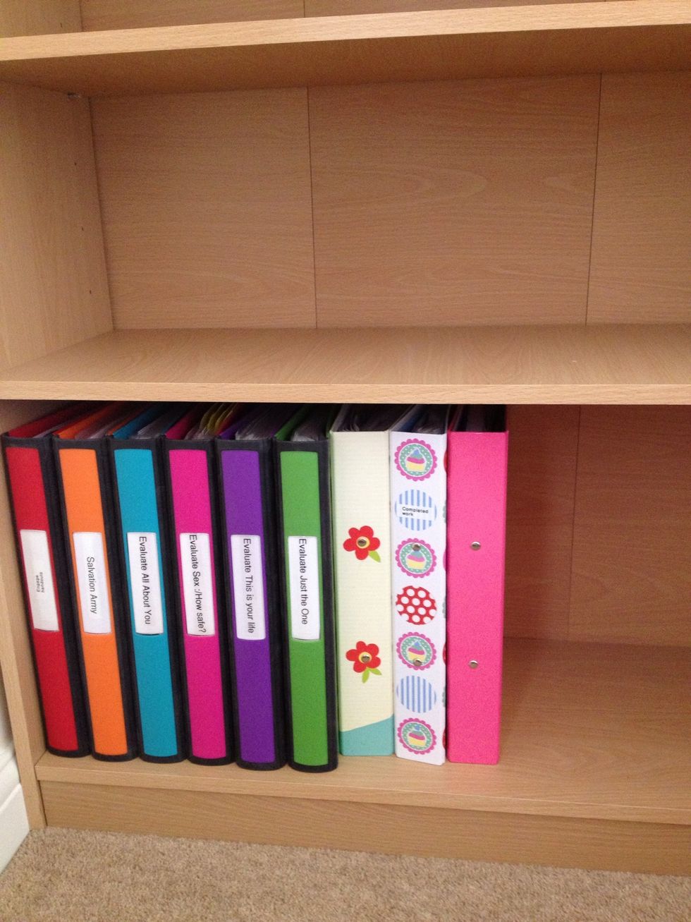 Put tall and heavy items on the bottom shelf - this makes it more stable. My files are my tallest things so they go on first.