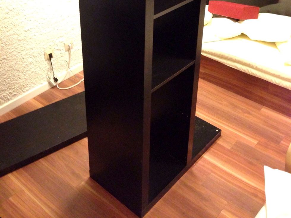 Put that side panel on the end of the other shelf instead of the shorter side panel.