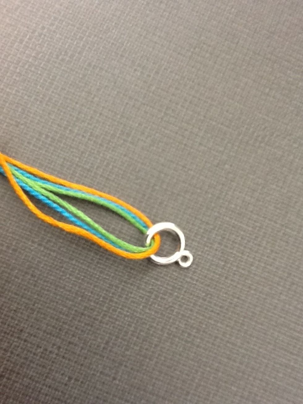 Put the 3 strands of thread through a small metal ring