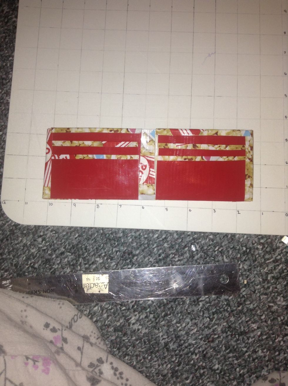 Put the 4 inch one on the top making sure not to tape the pocket shut, and tape the 3 inch ones on the sides.