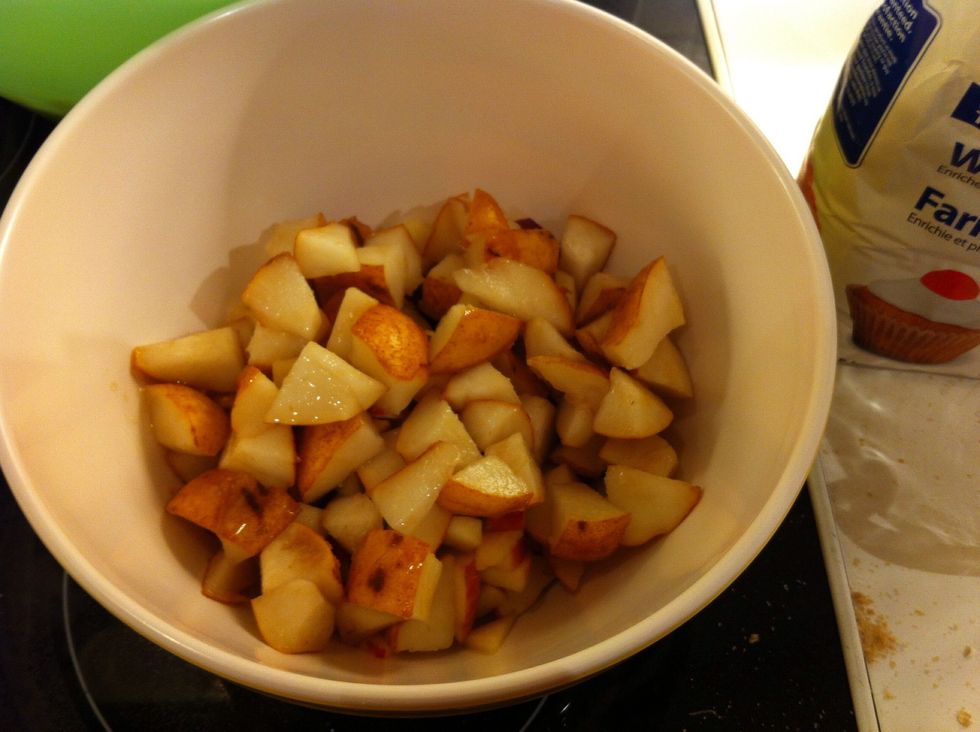 Put the apple and pear chunks into a separate bowl