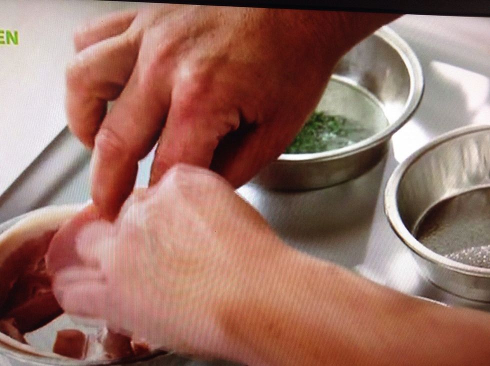 Put the bacon in the cups (cupcake plate?)