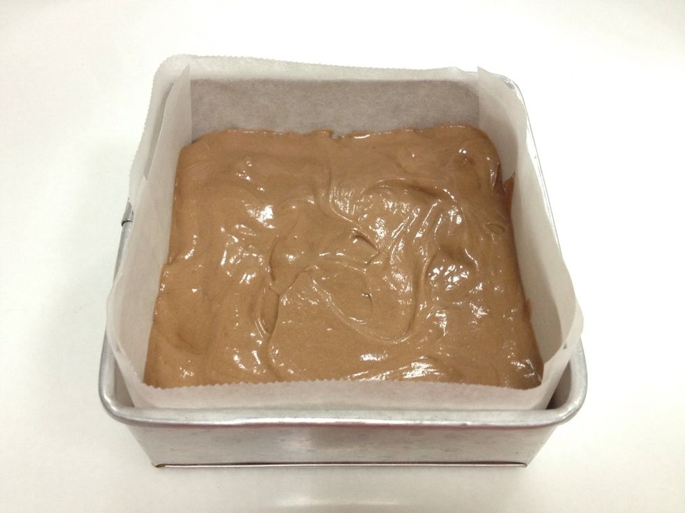 Put the batter into the prepared pan with baking sheet.