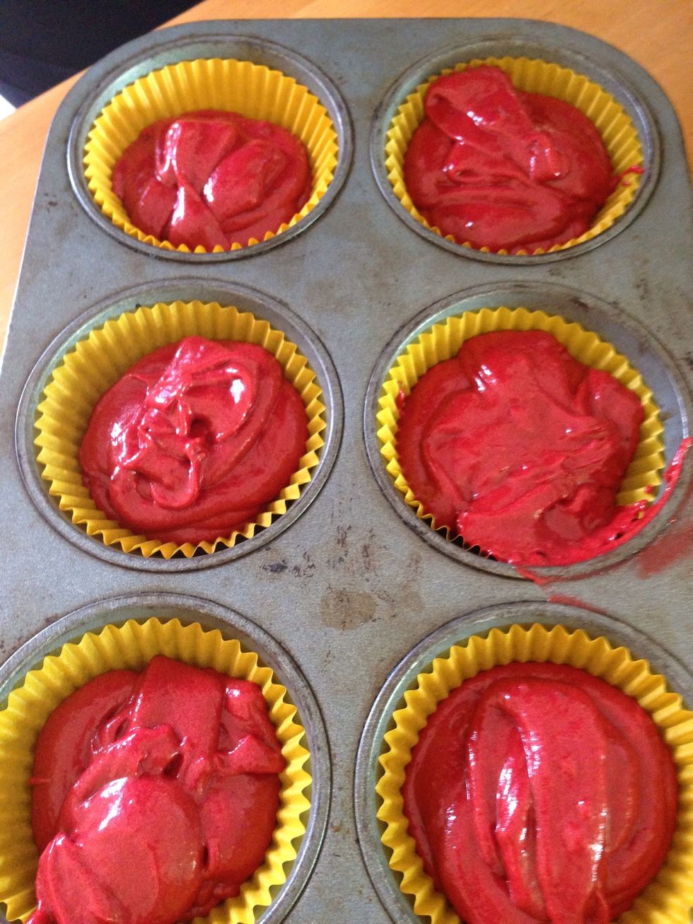 Put the beated mixture to the cup. Make sure it is not too full.