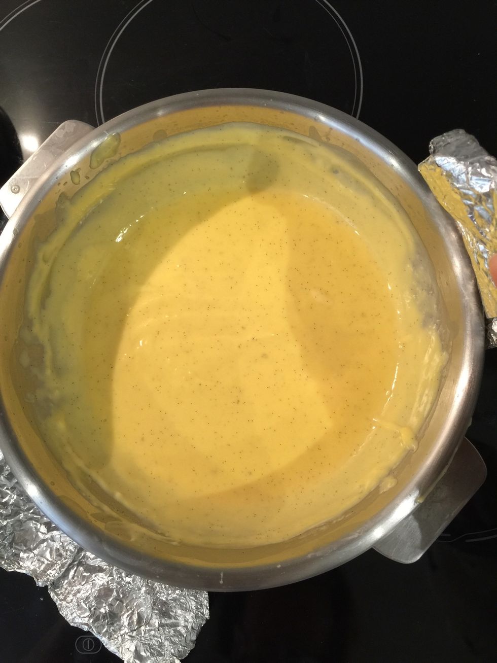 Put the bowl in the ice bowl and continue to whisk until cooled down