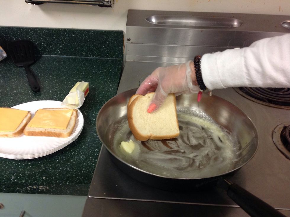 Put the bread in the pan