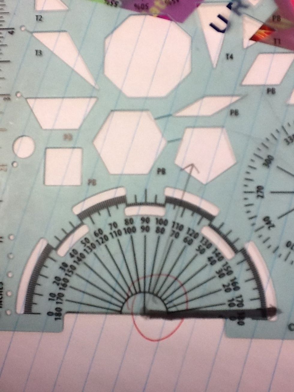Put the center of the protractor over the vertex of the angle and make sure that one side of the angle on the baseline
