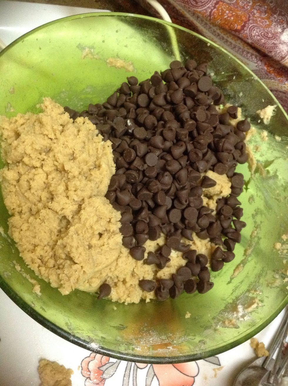 Put the chocolate chips and mix it by using spoon be careful don't crash it