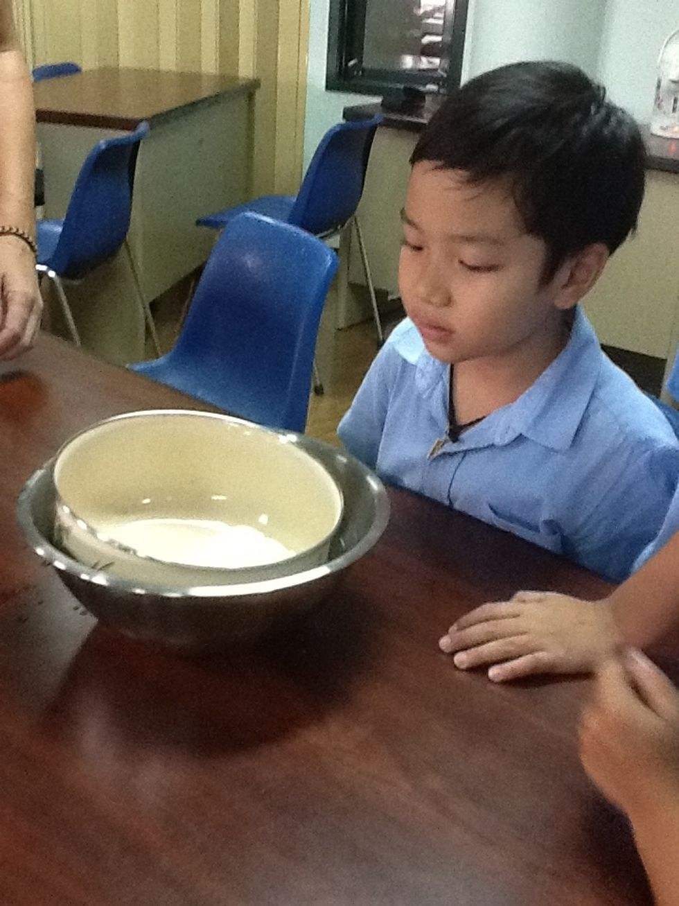 Put the chocolate in the bowl and put bowl in the hot water.