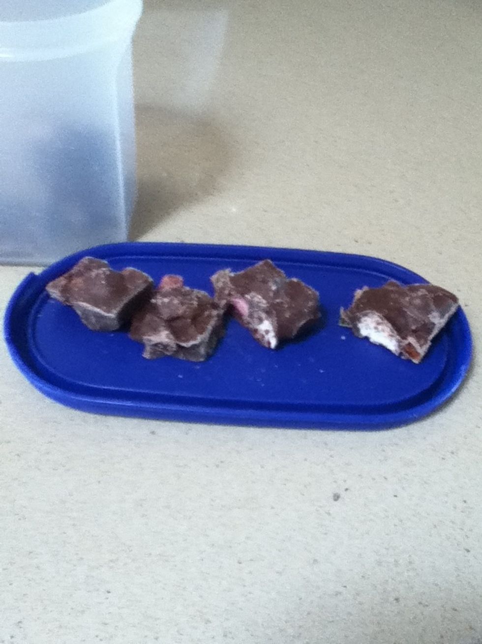 Put the chocolate into the fridge and after it is ready cut it into mint squares and enjoy!\ud83d\ude04