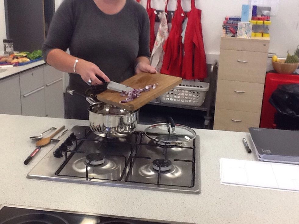 put the choped onion in the souce pan