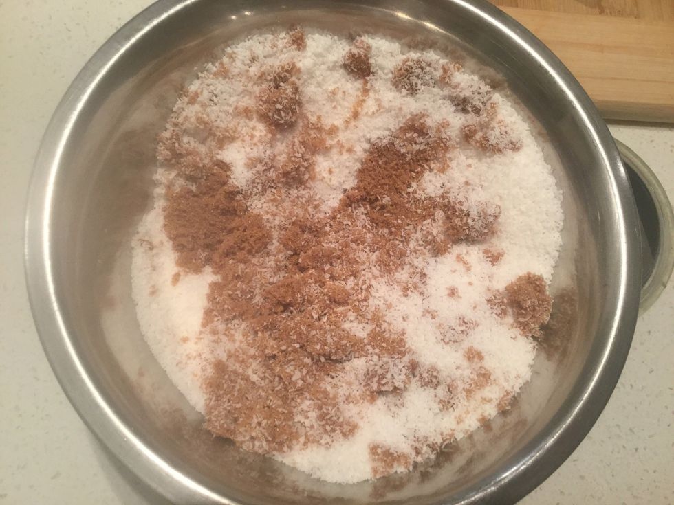 Put the coconut and brown sugar in a bowl.