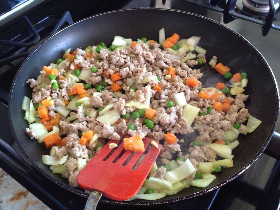 Put the cooked pork and fried again