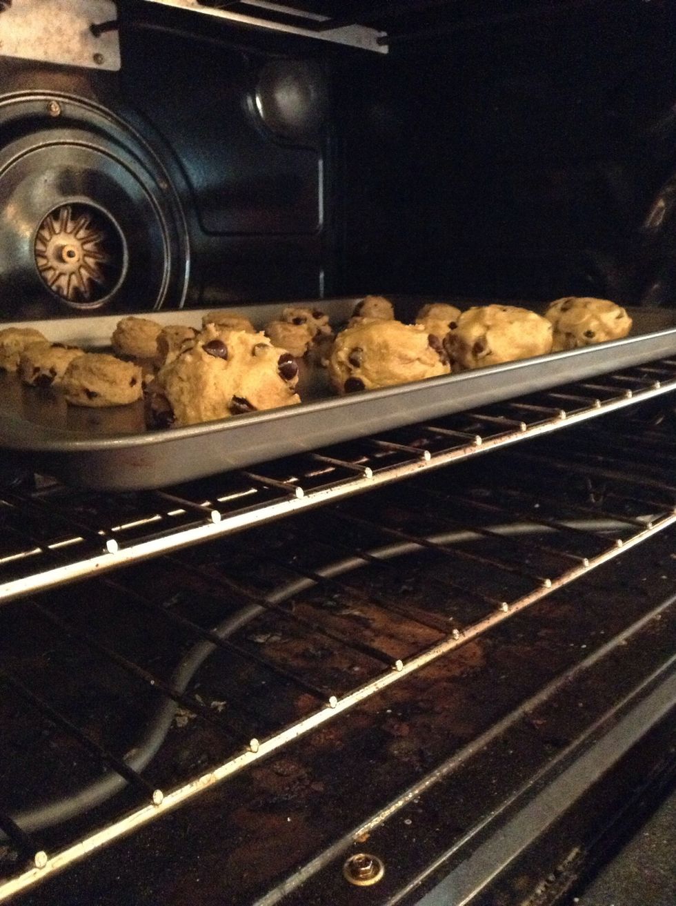 Put the cookies on the cookie sheet and place in the oven for 10-15 minutes, or until the edges are a nice golden brown.