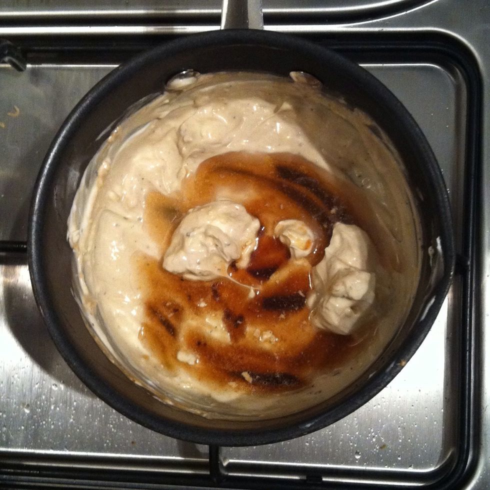 Put the cream cheese in a pan on a low-ish heat to melt and then pour in the juices from your resting steak. If its too thick, add small amount of water or worcestershire sauce