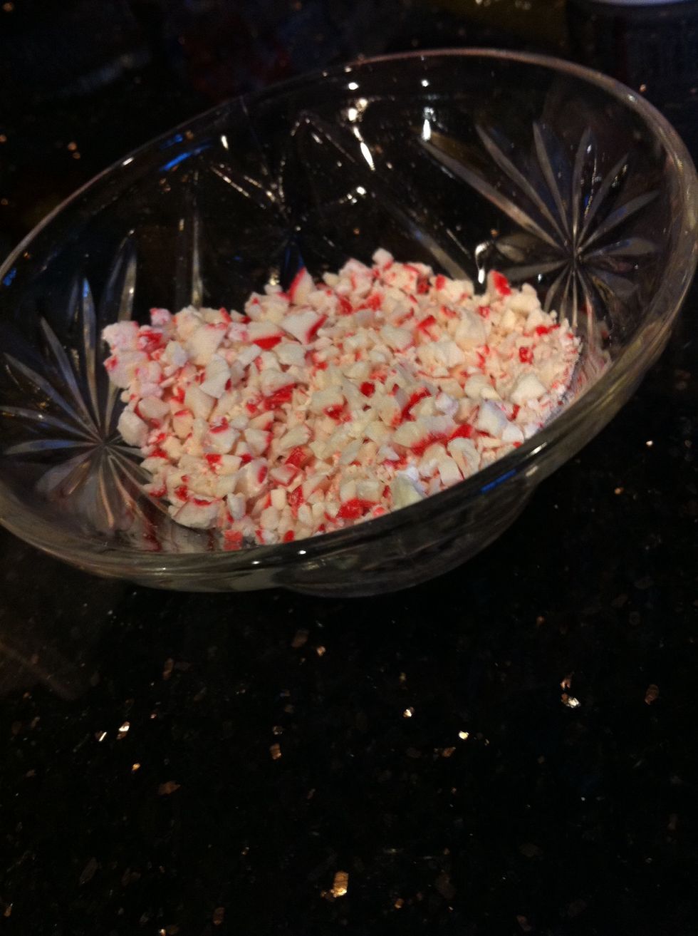 Put the crushed mints in a bowl if you want to