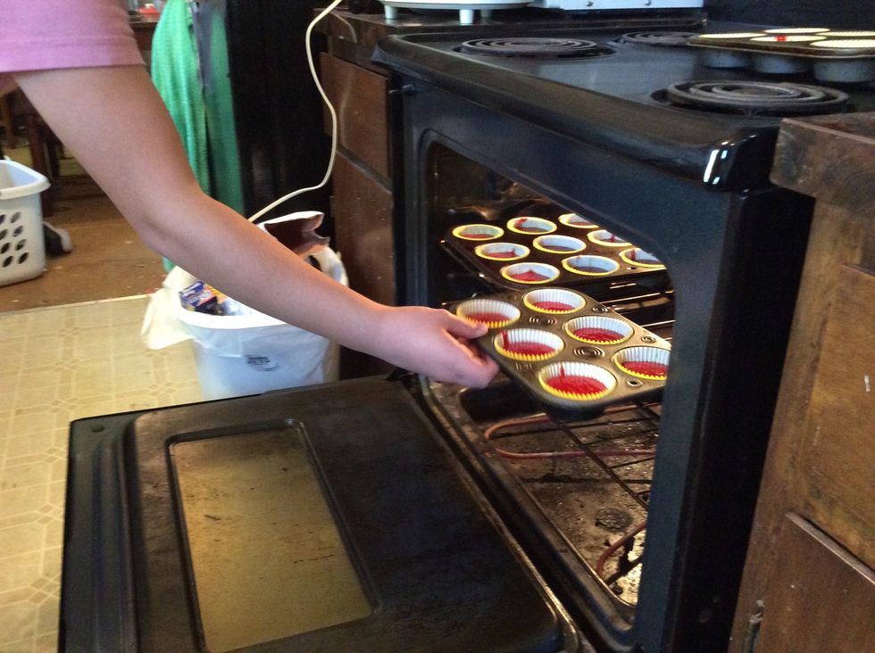 Put the cupcake pans in the oven and bake for 20 - 22 minutes.