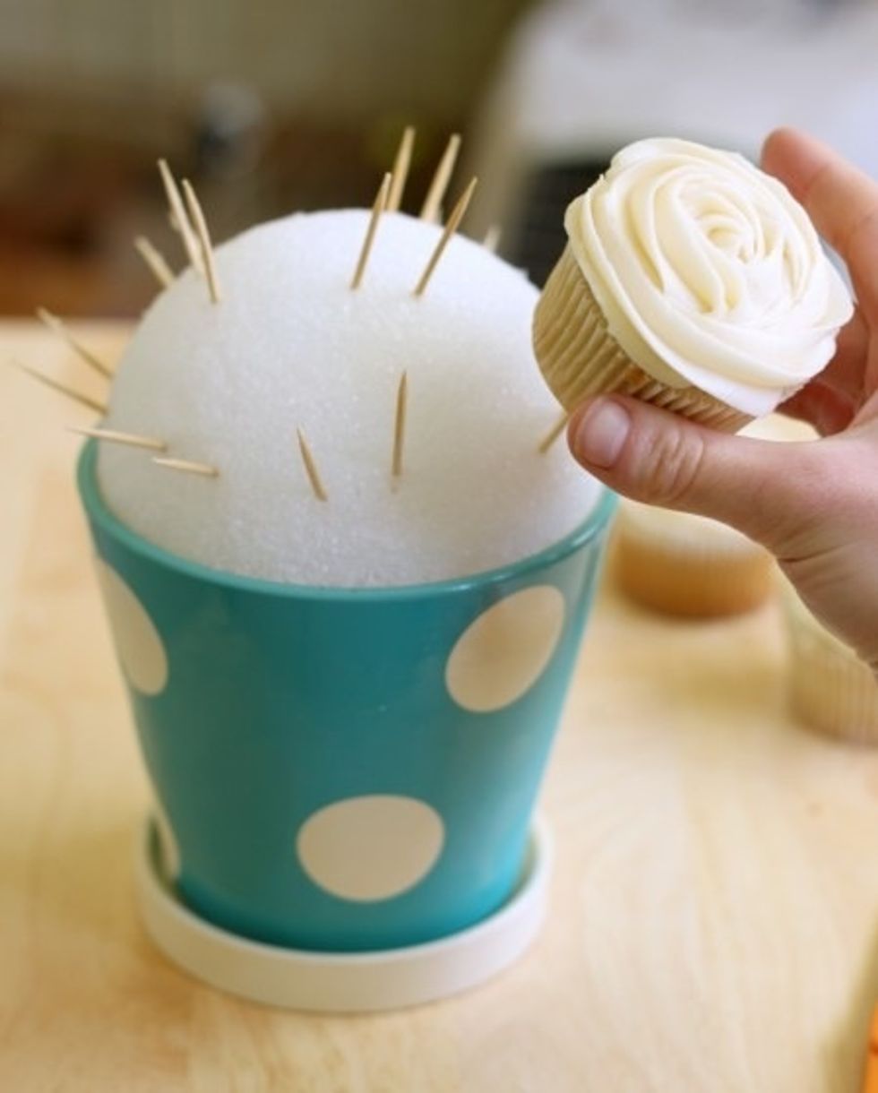 Put the cupcakes on the toothpicks