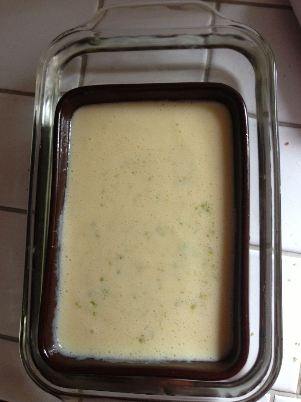 Put the custard in an oven proof container and then in a water bath. Bake in over for 30-40 minutes