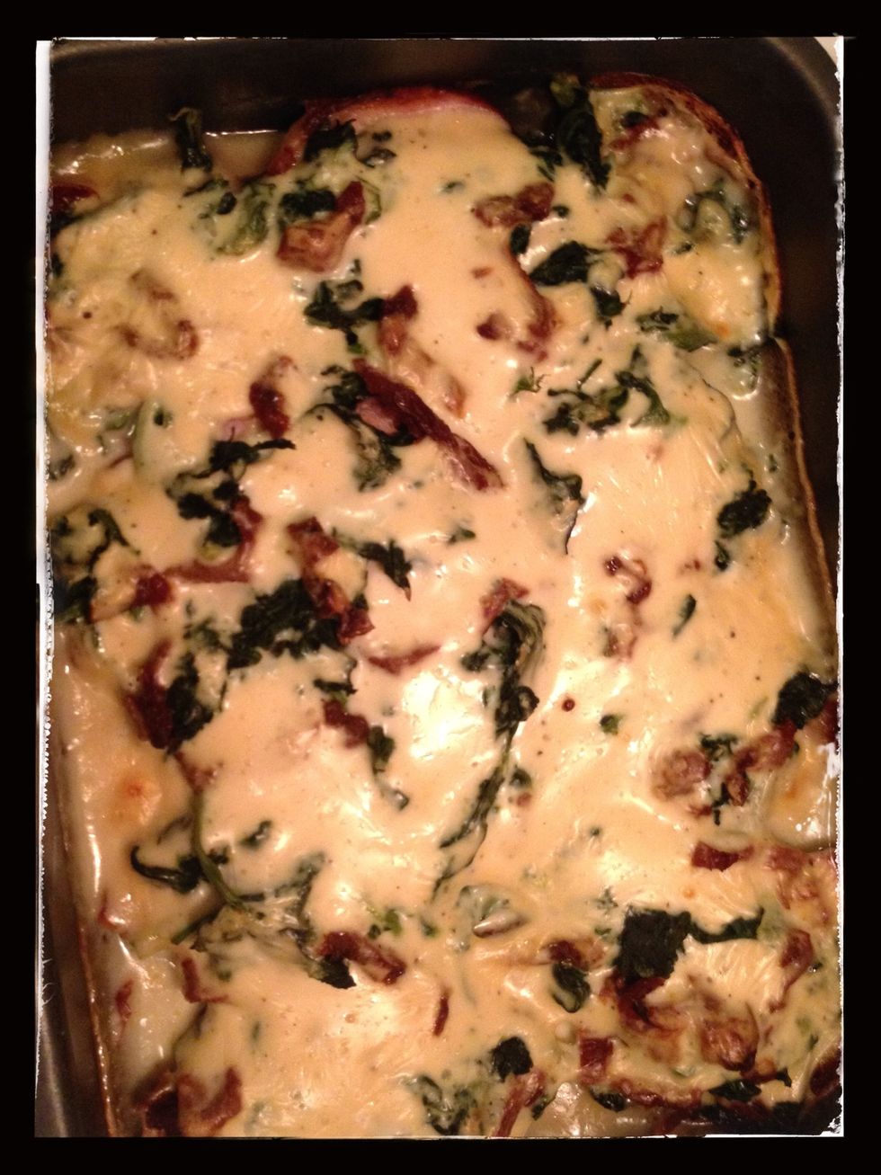 Put the dish in the oven for about 20 minutes or until the sauce has got some colour.